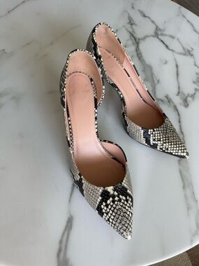 J. Crew Snake-Print Pointed-Toe Pumps in Beige and Black